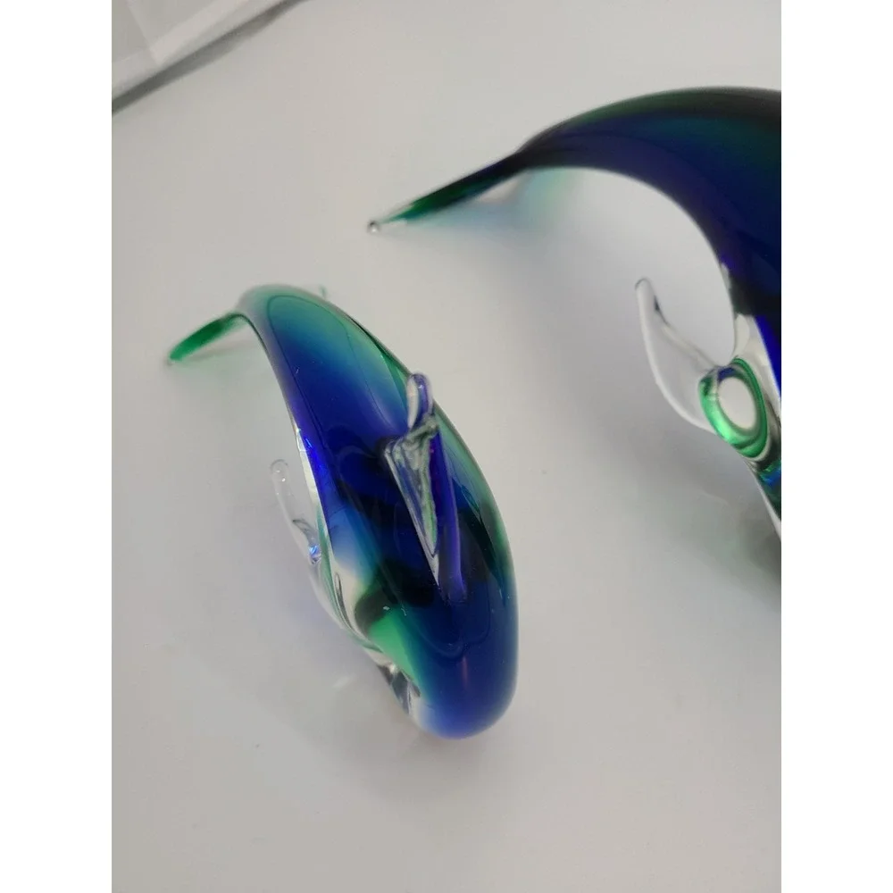 Handmade Art Glass Dolphin Figurines Often Created In The Murano Style Set of 2